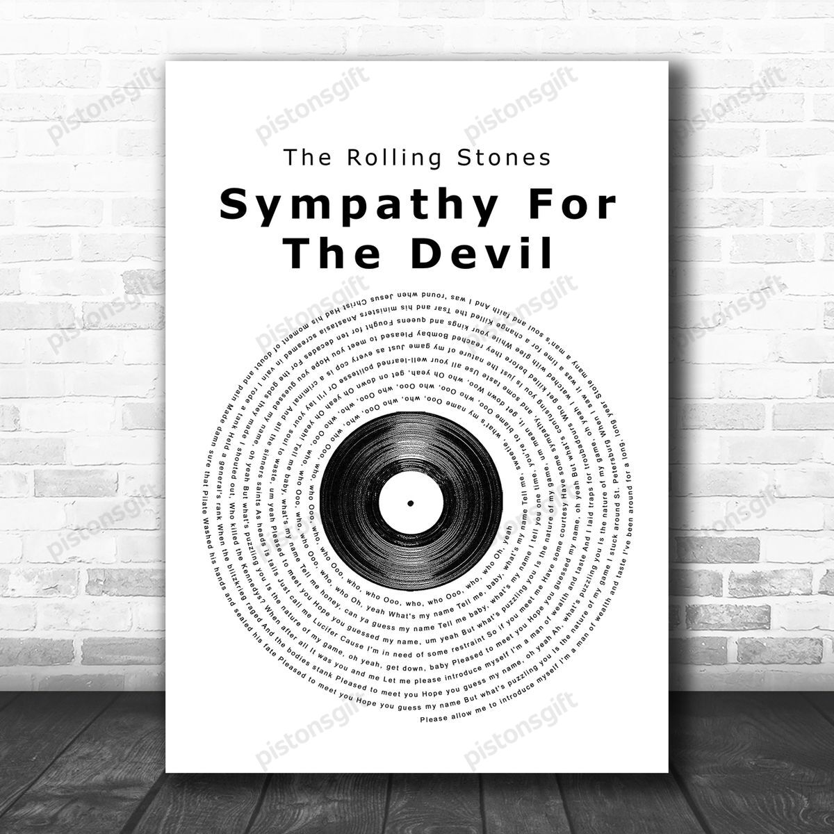 The Rolling Stones Sympathy For The Devil Vinyl Record Song Lyric Poster Print