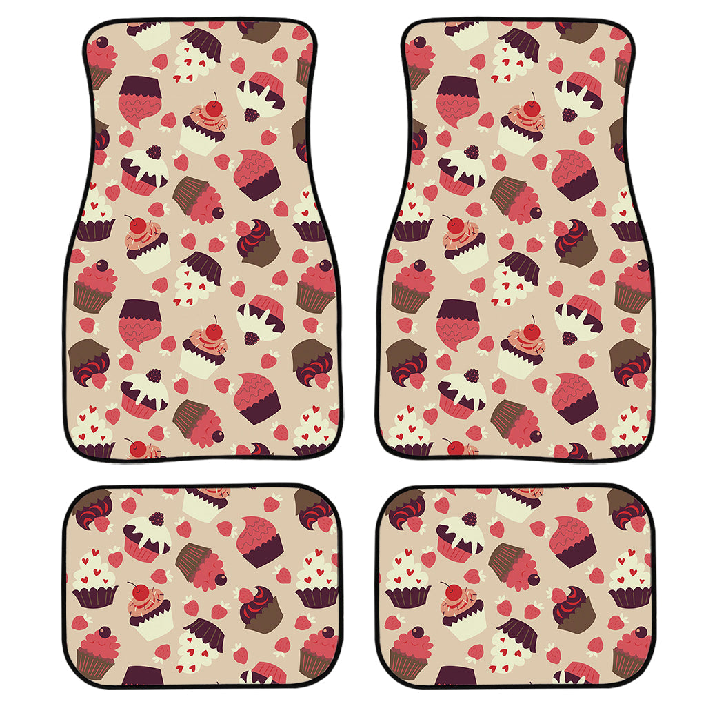 Vintage Cupcake Pattern Print Front And Back Car Floor Mats, Front Car Mat