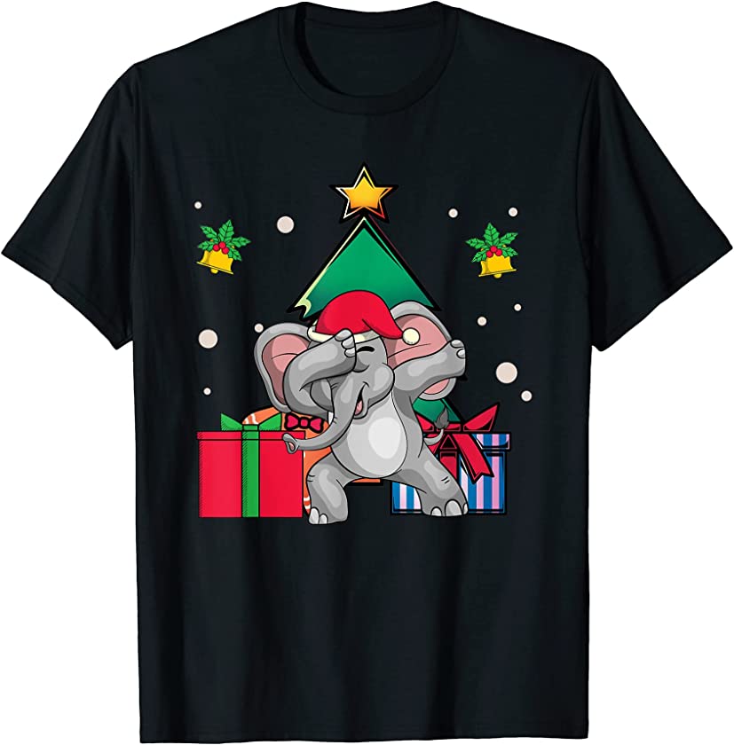 Funny Dabbing Animal Merry Christmas Xmas Africa Elephant T-Shirt