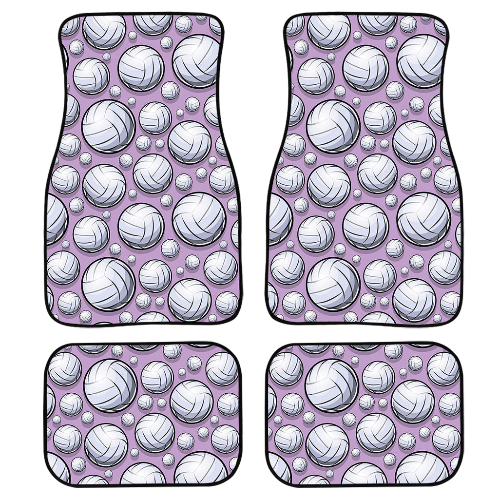 Purple And White Volleyball Print Front And Back Car Floor Mats, Front Car Mat