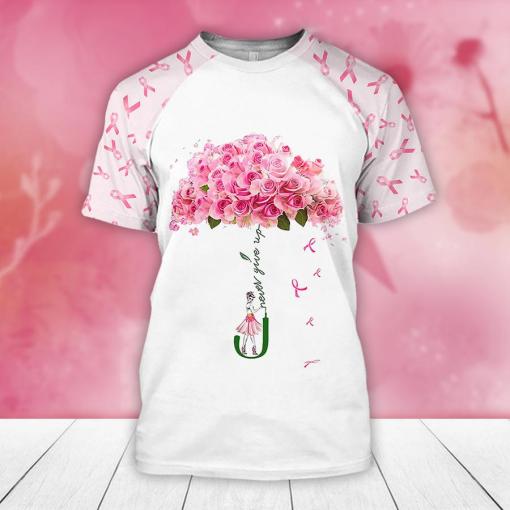 Never Give Up Breast Cancer Awareness Flower Dress Girl And Rose Umbrella Breast Cancer 3D Clothes