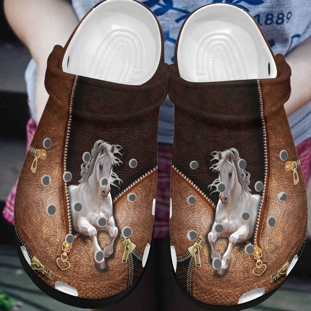 Horse Personalized Clog, Custom Name, Text, Color, Number Fashion Style For Women, Men, Kid, Print 3D White Lady Horse