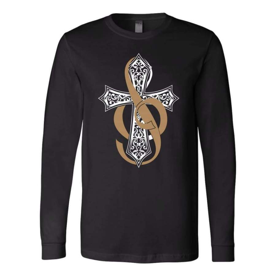 Music symbol with cross long sleeve t-shirt | christian apparel