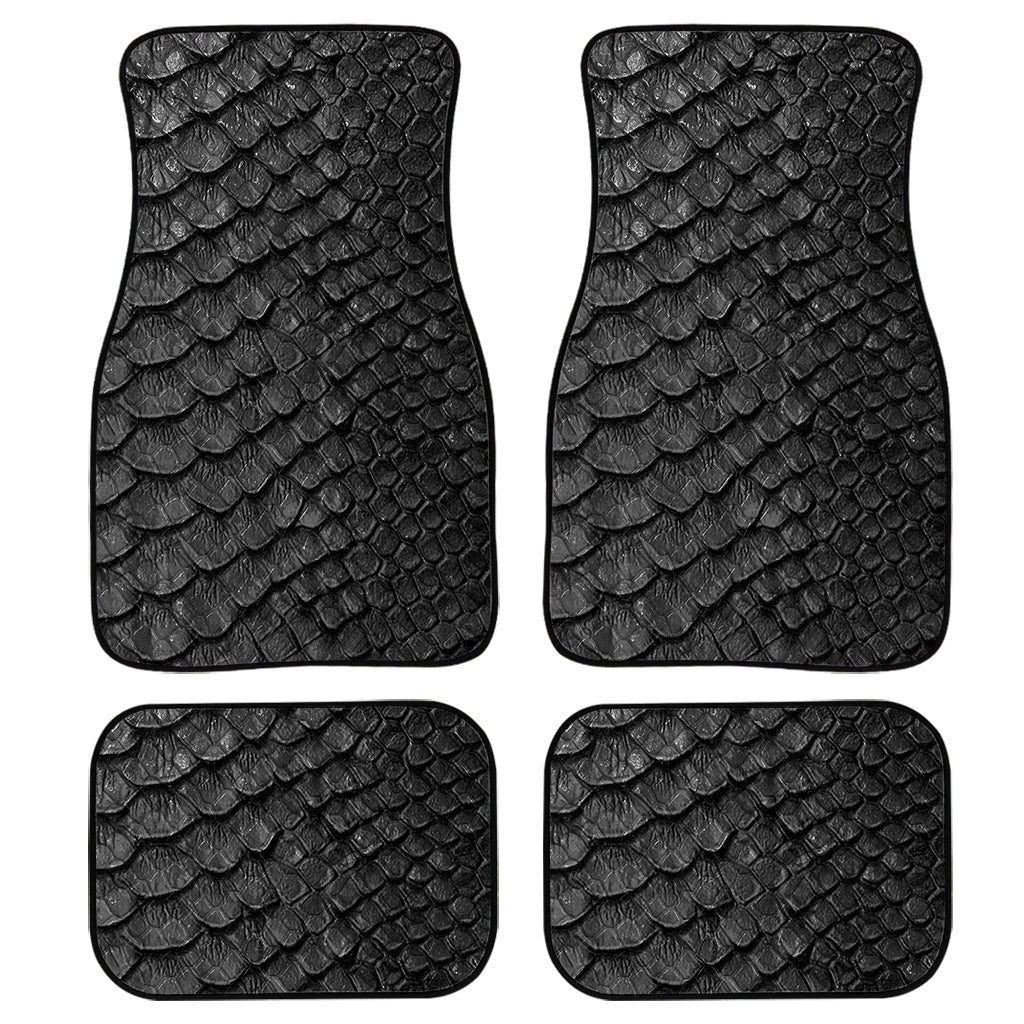 Black Snakeskin Print Front And Back Car Floor Mats, Front Car Mat