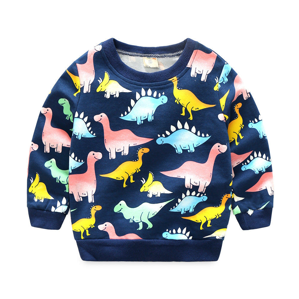 Boy Spring Autumn Sweatshirt Dinosaur Cartoon Children Cotton Clothing Pullover Top Outwear