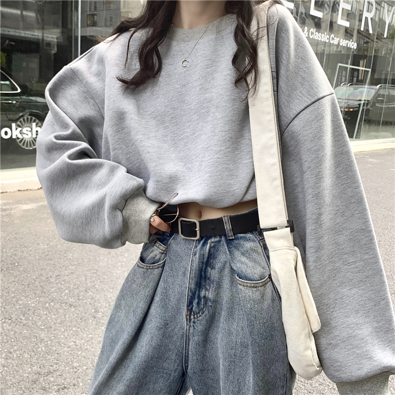 crop top sweatshirt women streetwear casual style Harajuku bf pullovers loose ladies Korean hoodie fashion brand autumn winter alx