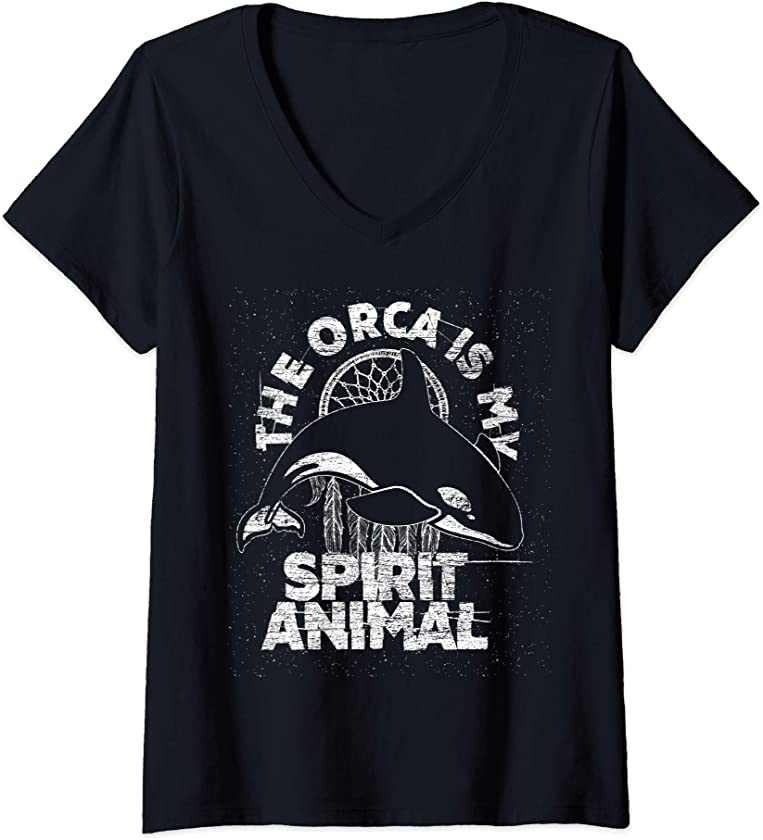 Womens The Orca Is My Spirit Animal – Vintage Killer Whale V-Neck T-Shirt