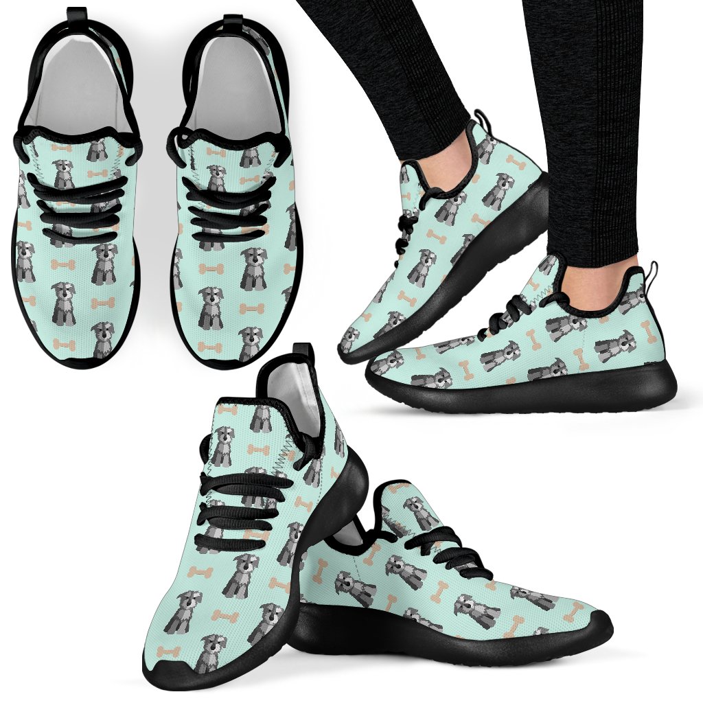 Schnauzer Dog Puppy Print Pattern Black Men Women Knit Sneaker