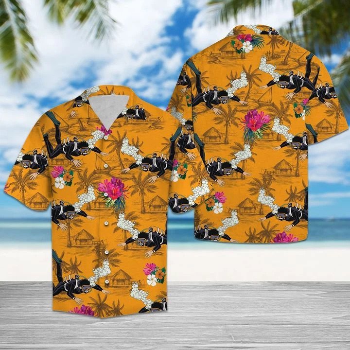 Scuba Diving Tropical Flowers Hawaii Shirt Unisex Adult Ha85369