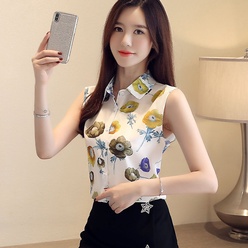 women’s summer blouses 2022 sleeveless floral print chiffon clothes shirt office lady womens tops and blouses blusas 4367 50 alx