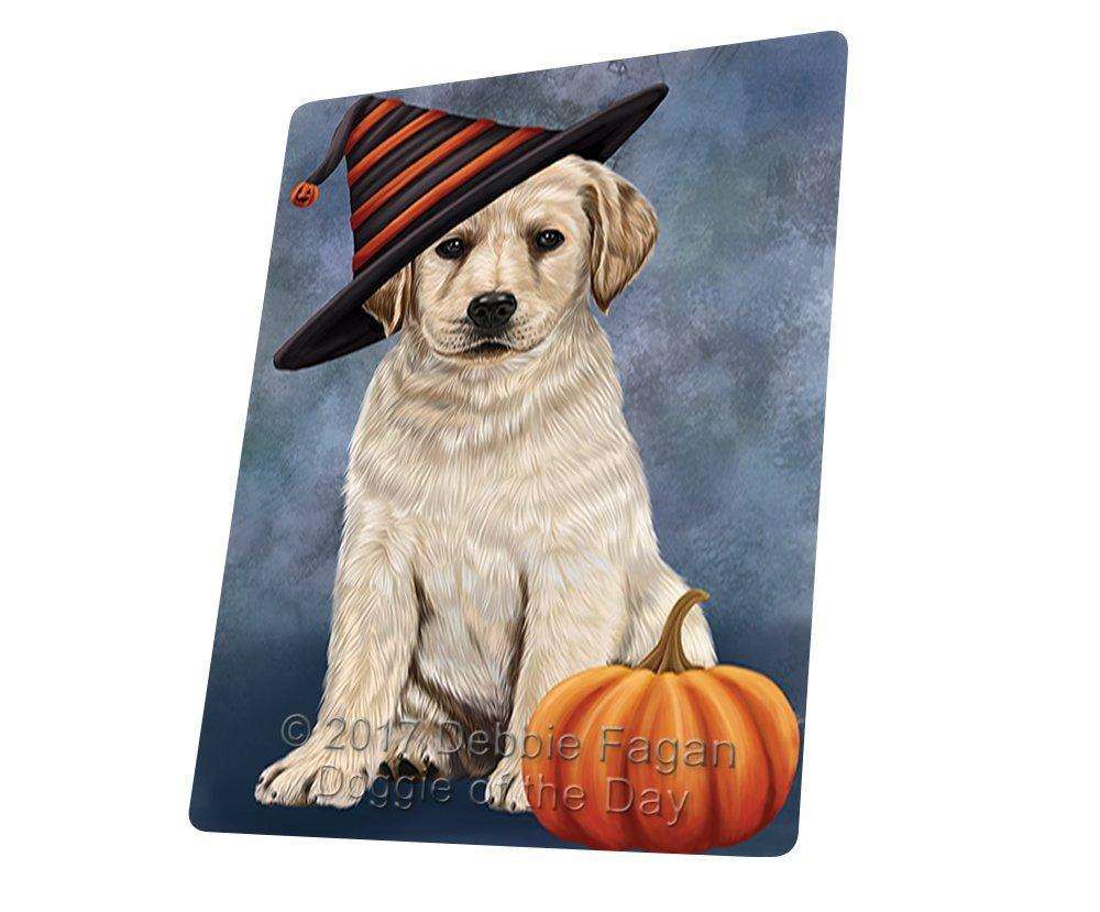 Happy Halloween Labrador Dog Wearing Witch Hat With Pumpkin Art Portrait Print Woven Throw Sherpa Plush Fleece Blanket