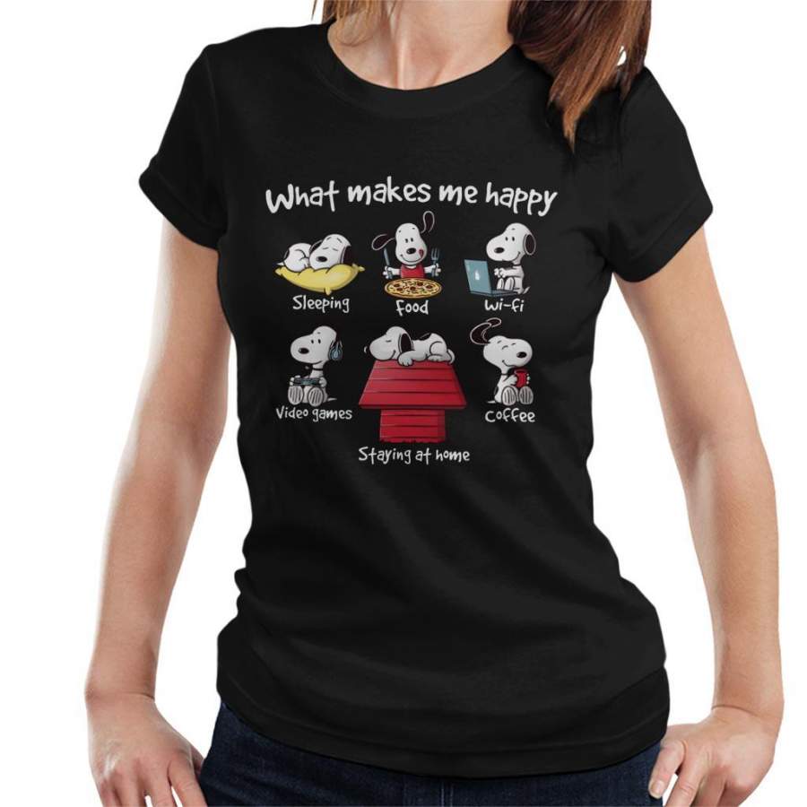 Snoopy Staying At Home Makes Me Happy Women’s T-shirt