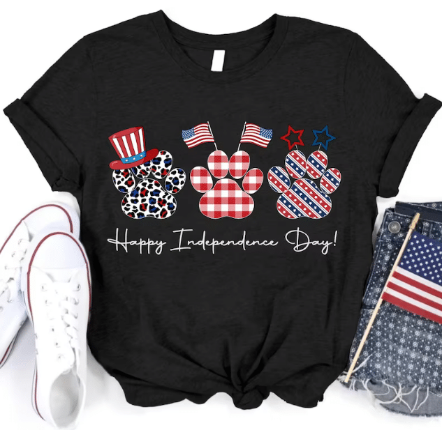 4Th Of July Paw Prints, Leopard Plaid Paw Patriotic Tee, Fourth Of July, Independence Day Tshirt