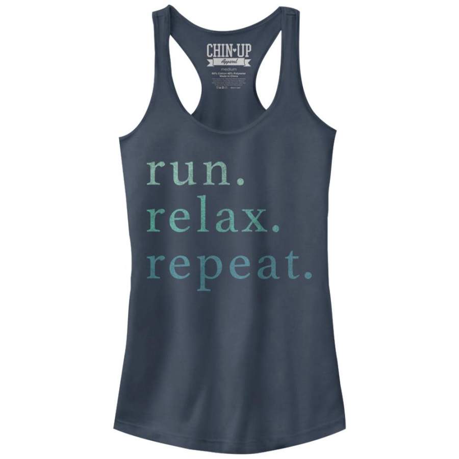 CHIN UP Junior’s Run Relax Repeat  Racerback Tank Indigo