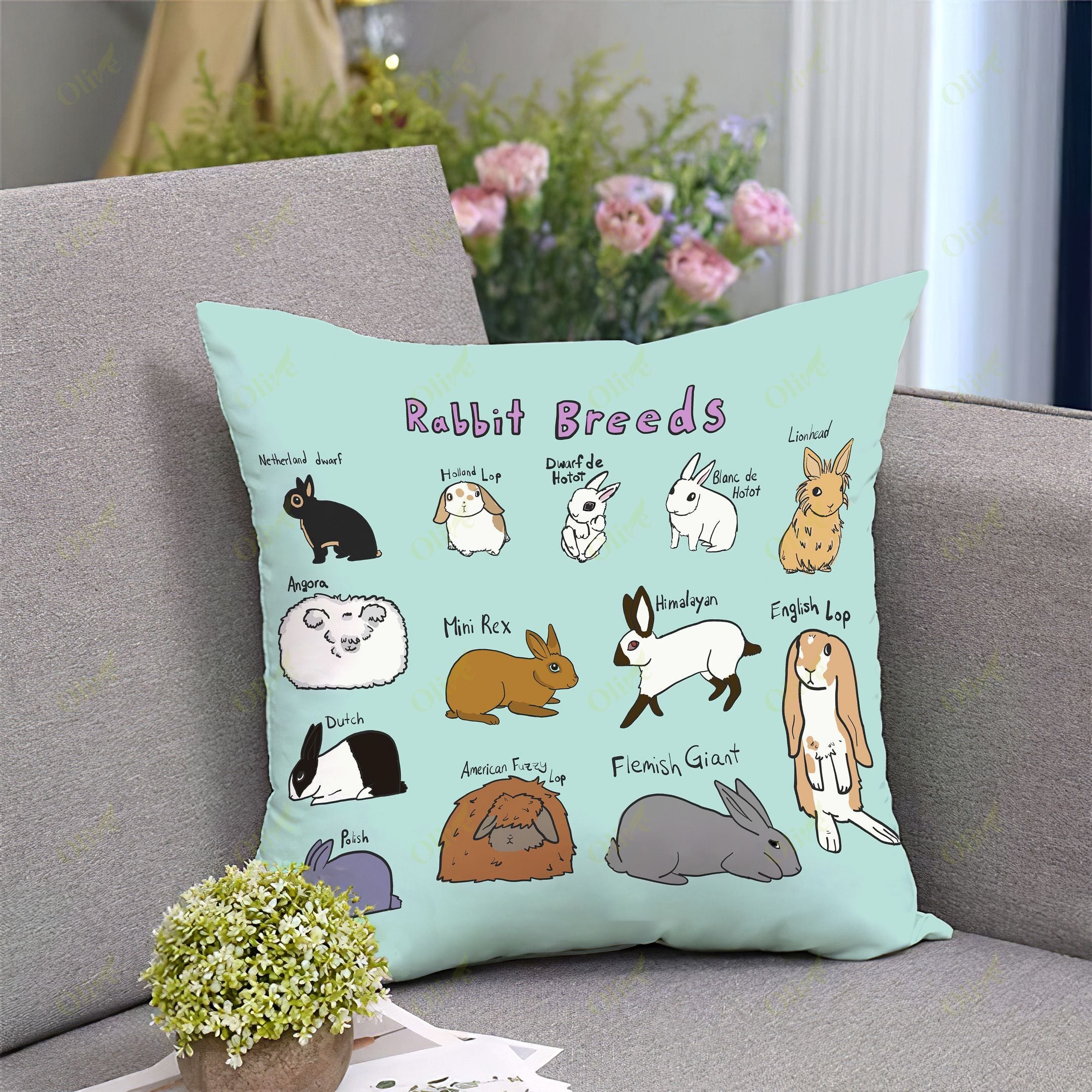 Awesome Rabbit Breeds Square Pillow | Christmas Gift