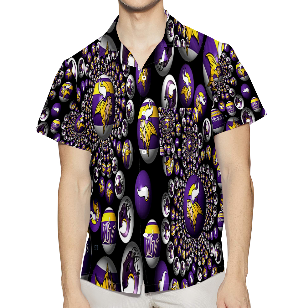 Minnesota Vikings Emblem Ball 3D All Over Print Summer Beach Hawaiian Shirt With Pocket