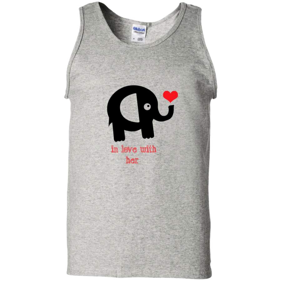 In love with her VALENTINES – Couple T Shirt G220 Gildan 100% Cotton Tank Top