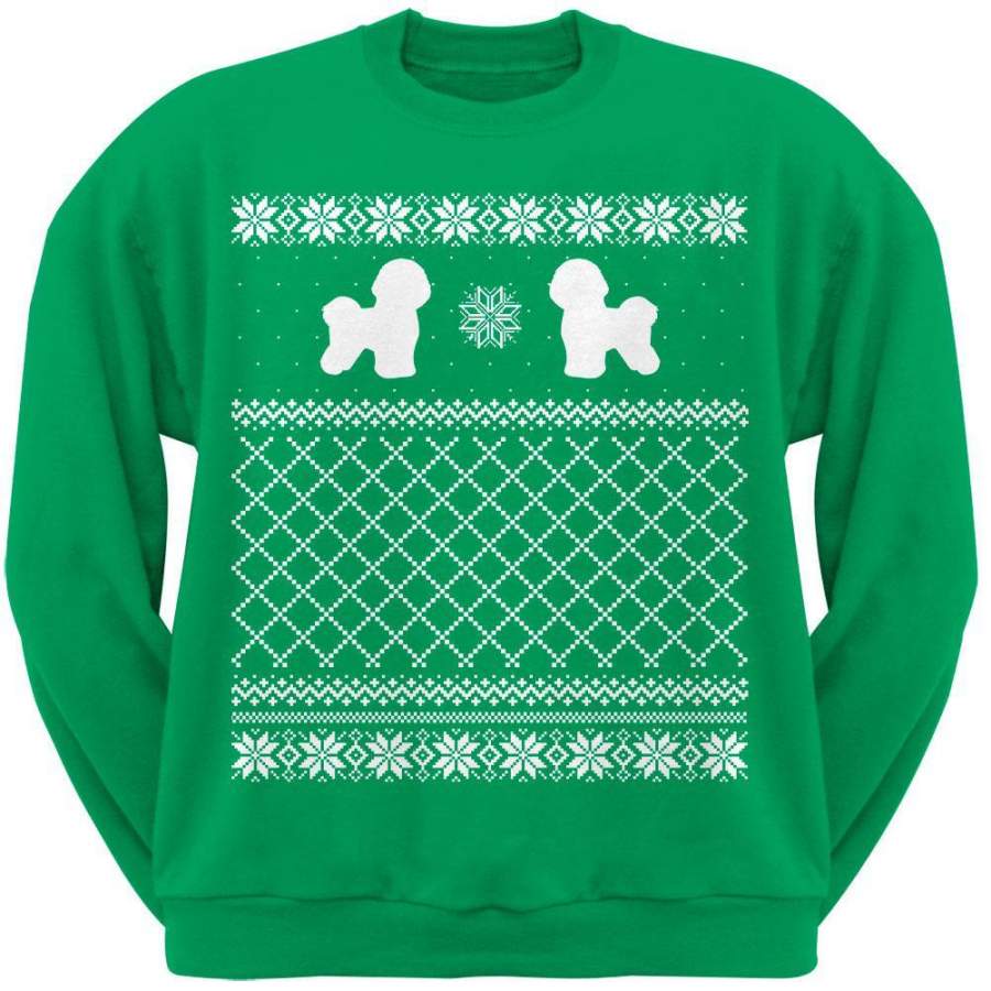 Bichon Frise Green Adult Ugly Christmas Sweater Crew Neck Sweatshirt