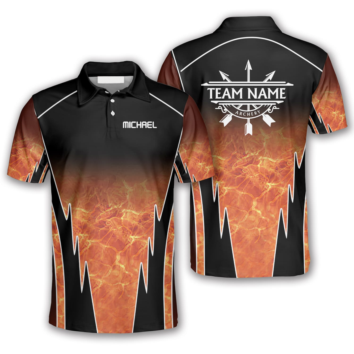 3D All Over Print Blaze Black Custom Archery Polo Shirts For Men, Idea Gift Shirt For Archery