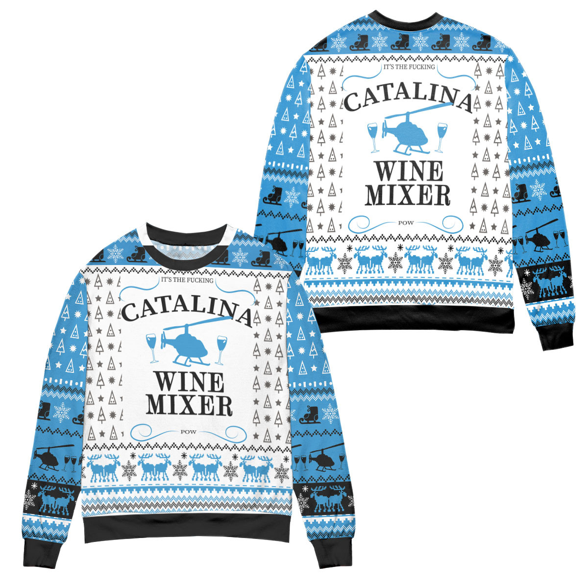 Catalina Wine Mixer Reindeer Snowflake Pattern Ugly Christmas Sweater – All Over Print 3D Sweater