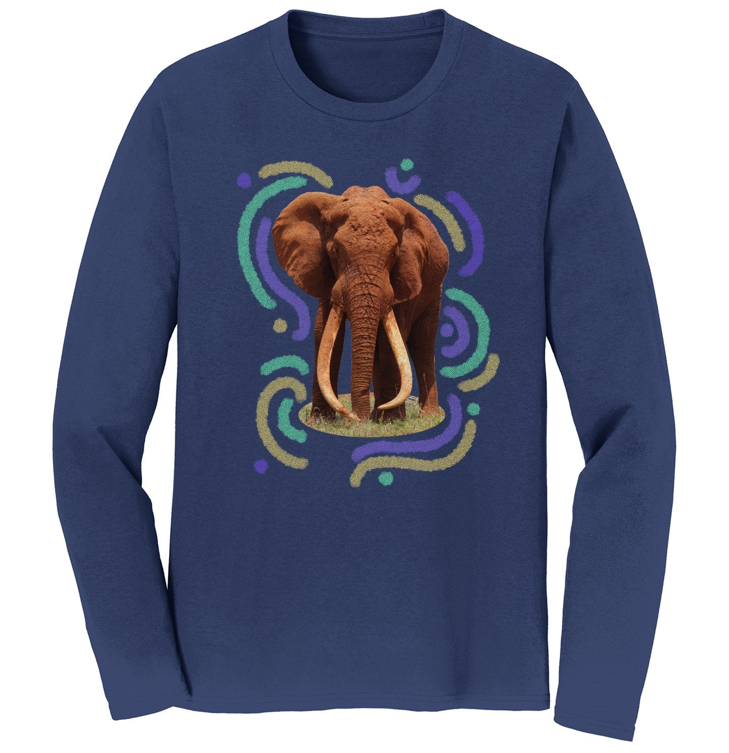 Wiggly Lines Elephant – Adult Unisex Long Sleeve T-Shirt