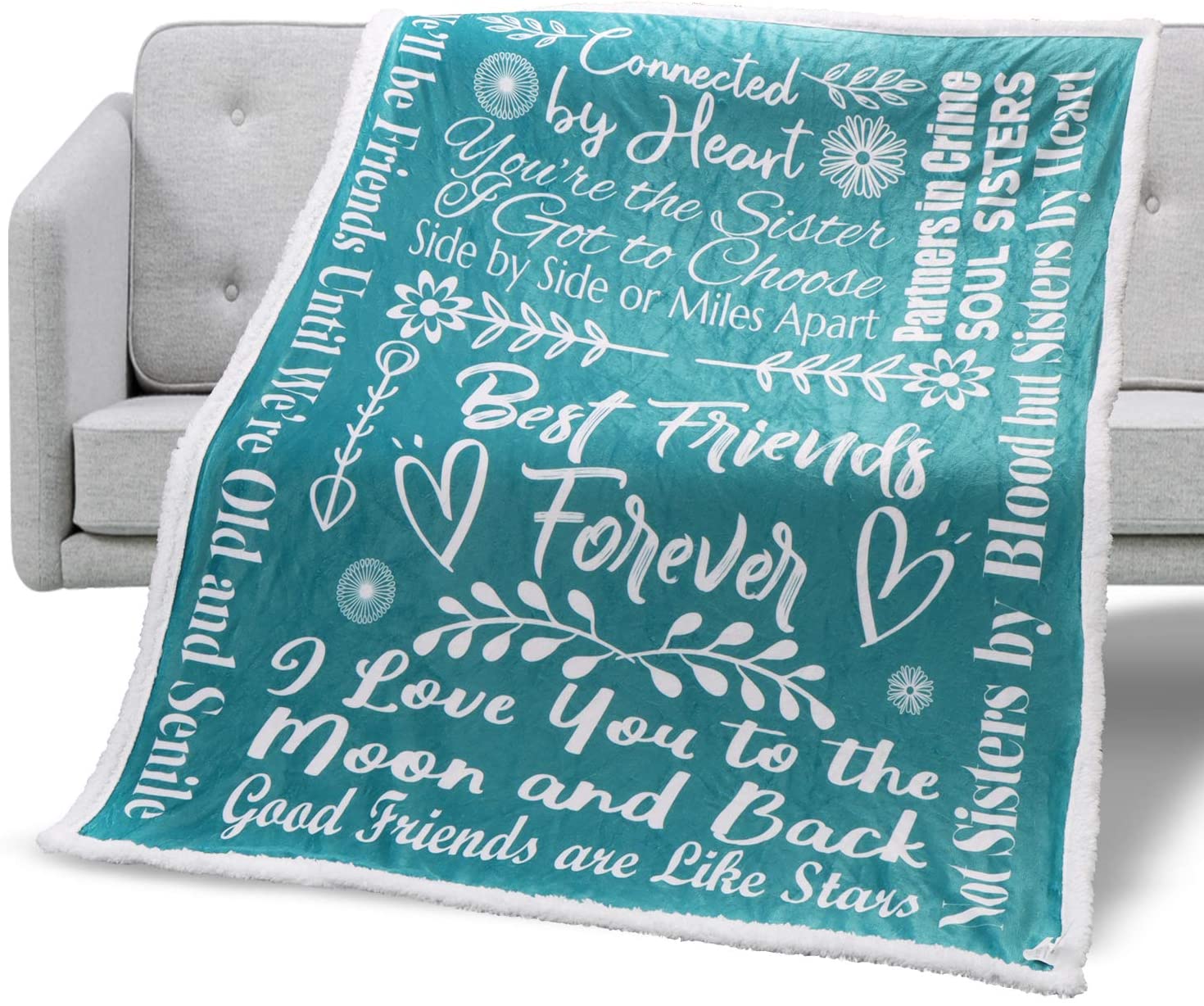 Friendship Gift Blanket For Women Unique, Bestie, Bff, Sister, Mom, Aunt, Couples, Girlfriend I Best Friend Birthday Gift Blanket (Teal, Sherpa Fleece)