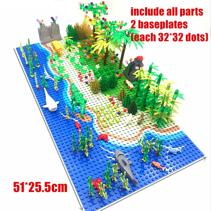 Trees Animals Building Blocks with 2 Base 32*32 Compatible Classic Bricks Shark Panda Bamboo Construction Toys for Children MOC alx
