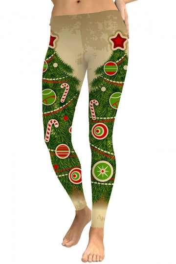 Candy Cane Christmas Tree Leggings Green