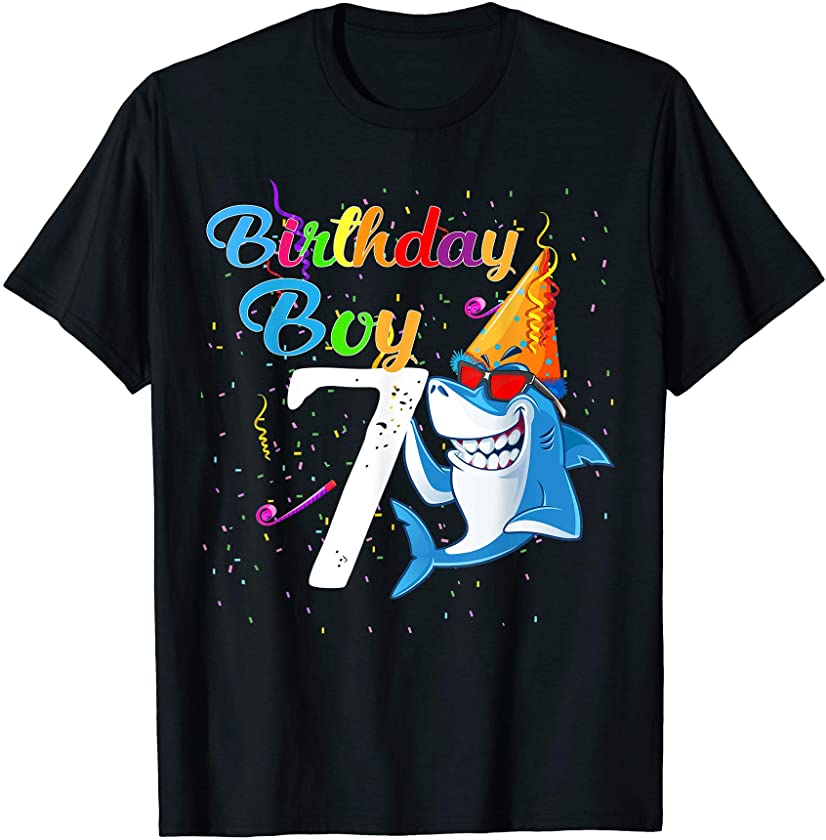 7th Birthday Boy Shark Tshirts – 7 Year Old Boy Birthday Tee