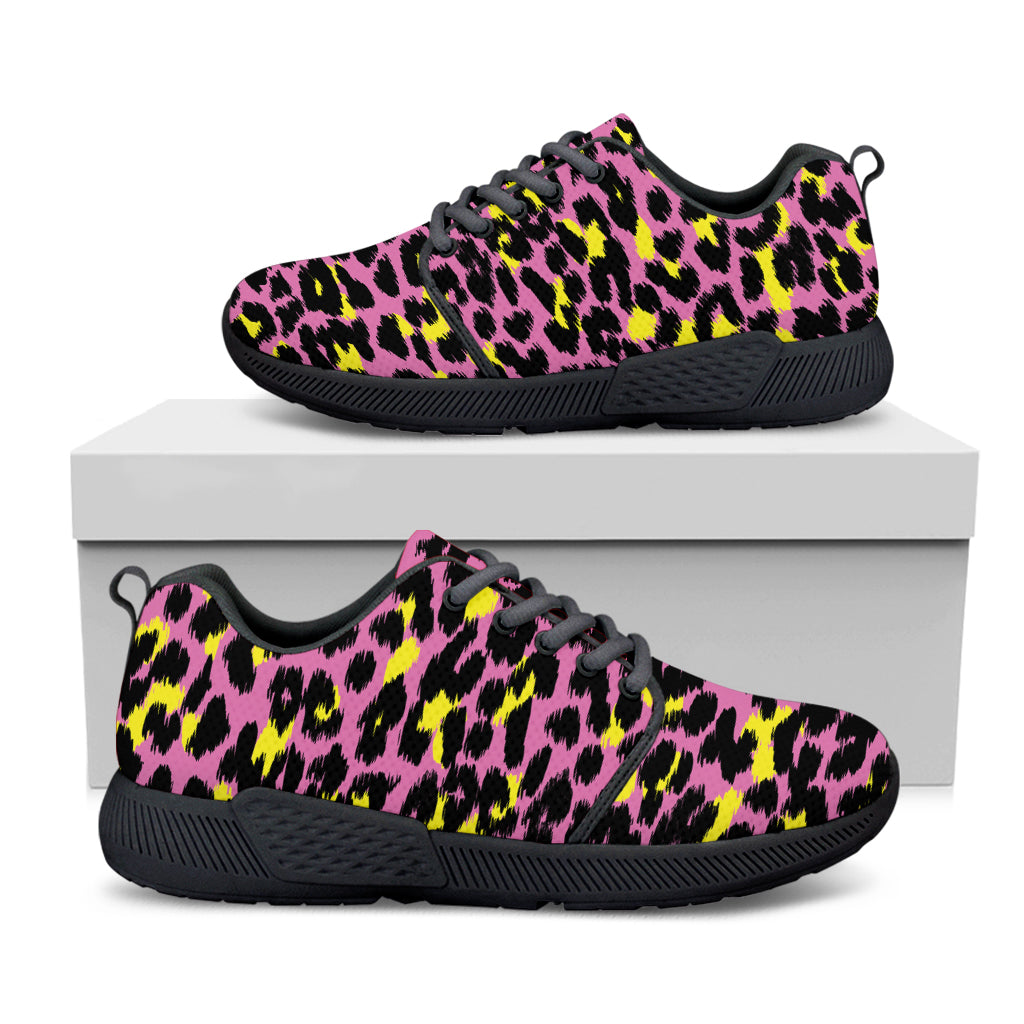 Pink And Yellow Leopard Print Black Athletic Shoes