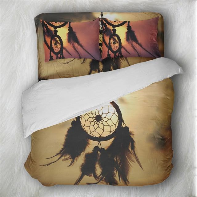 Bohemia Bedding Set Dreamcatcher Print Duvet Cover Set Feather Print Bed Cover Pillowcase Black Bedclothes Home Decor D35