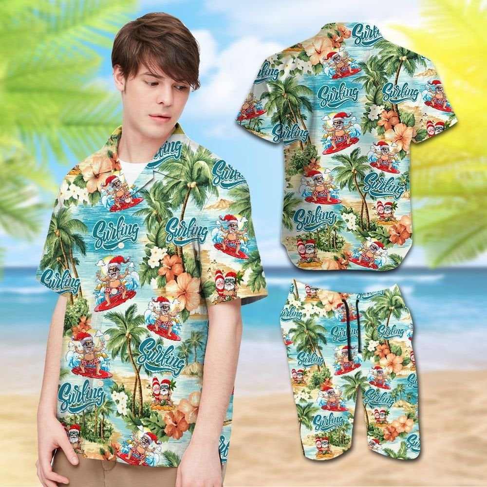 Surfing With Santa Claus Men Hawaii Summer Beach Shirts For Lover Ha72487