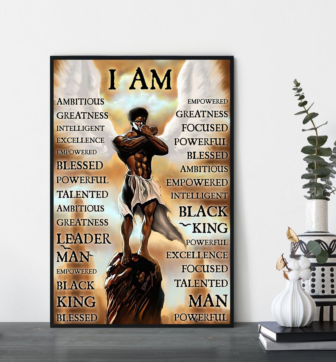 I Am Black Angel Poster, African American Poster, Black Man Poster, Black King, Leader Man Canvas And Poster,Canvas Prints,Wall Decor Visual Art