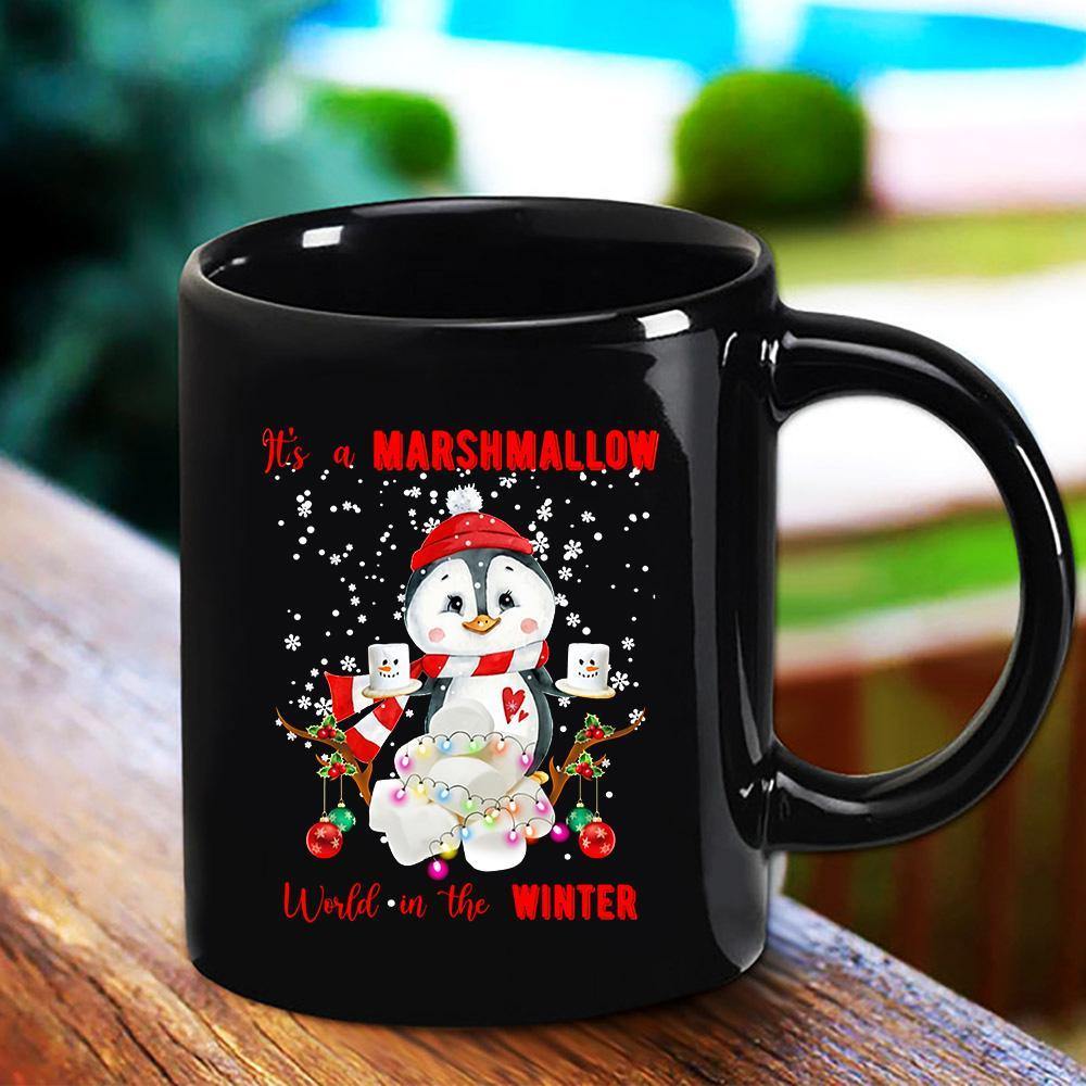 Penguin Santa Marshmallow World In The Winter Great Gift For Penguin Lover Snow Winter Black Mug