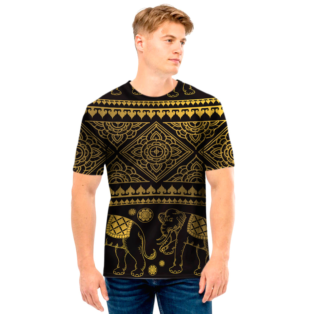 Ethnic Thai Elephant Pattern Print Men’S T-Shirt