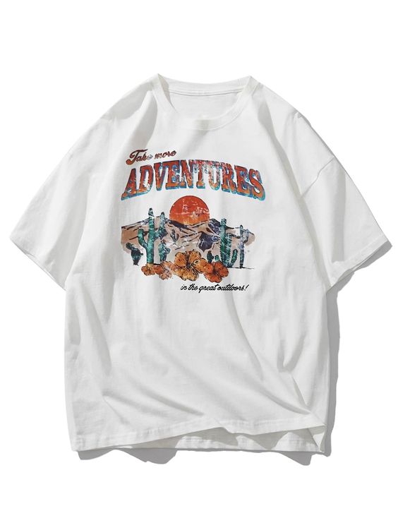 Adventures Men Cactus & Letter Graphic Tee