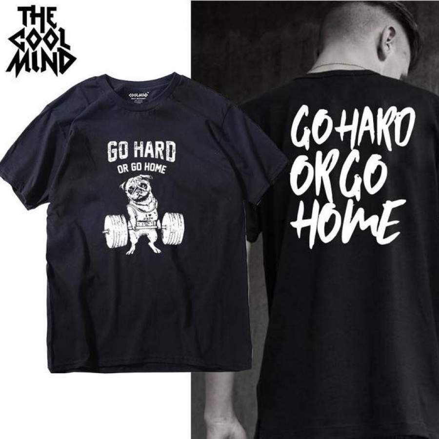 100% cotton short sleeve crew neck go hard or go home pug men t shirt