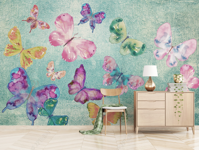 3D Watercolor Animal Butterfly Wall Mural Wallpaper Lqh 45