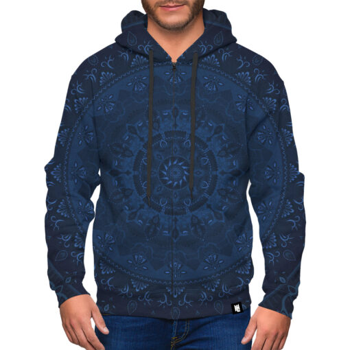 Big Elephants Mandala – Blue Zip-Up Hoodie