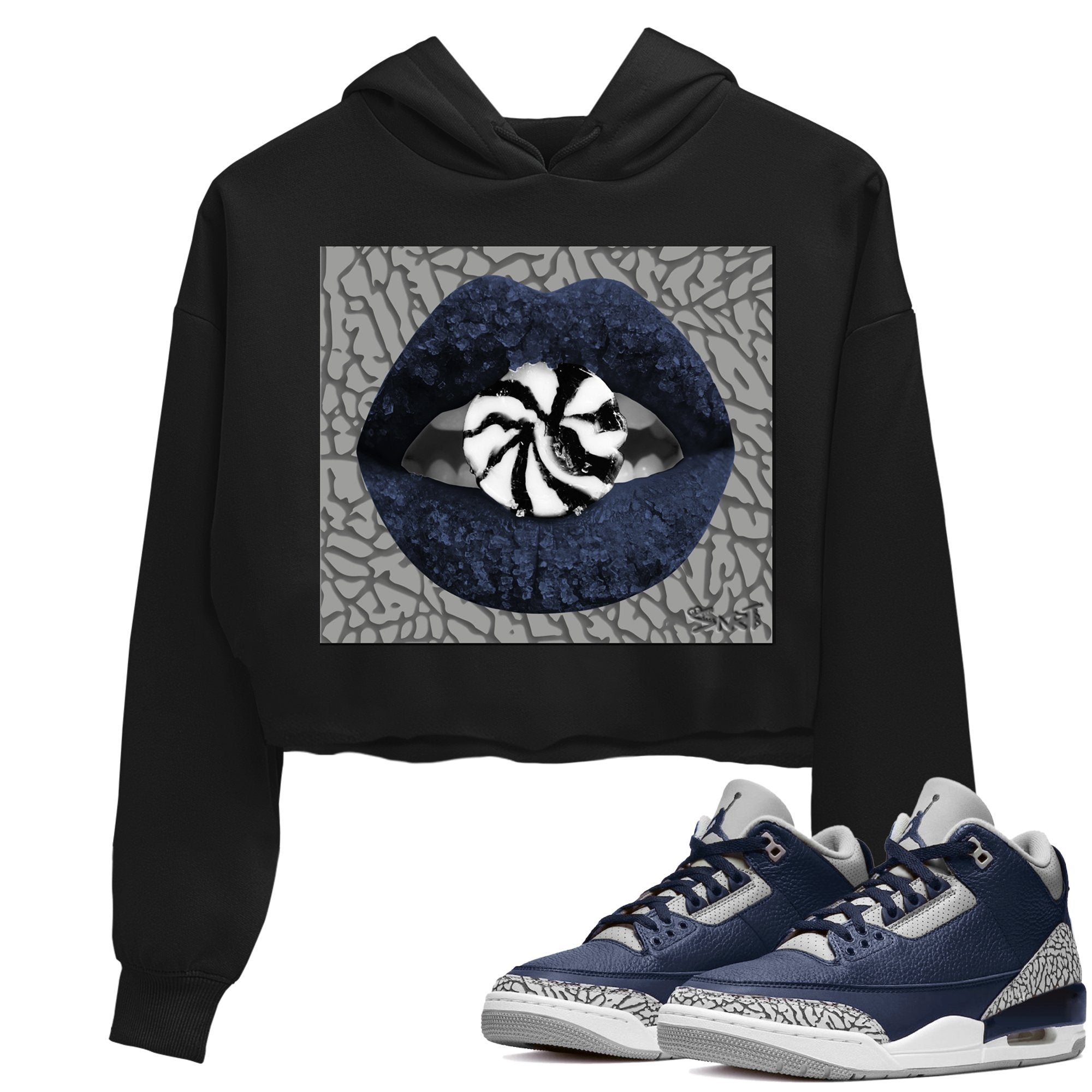 Lips Candy Crop Hoodie – Air Jordan 3 Midnight Navy