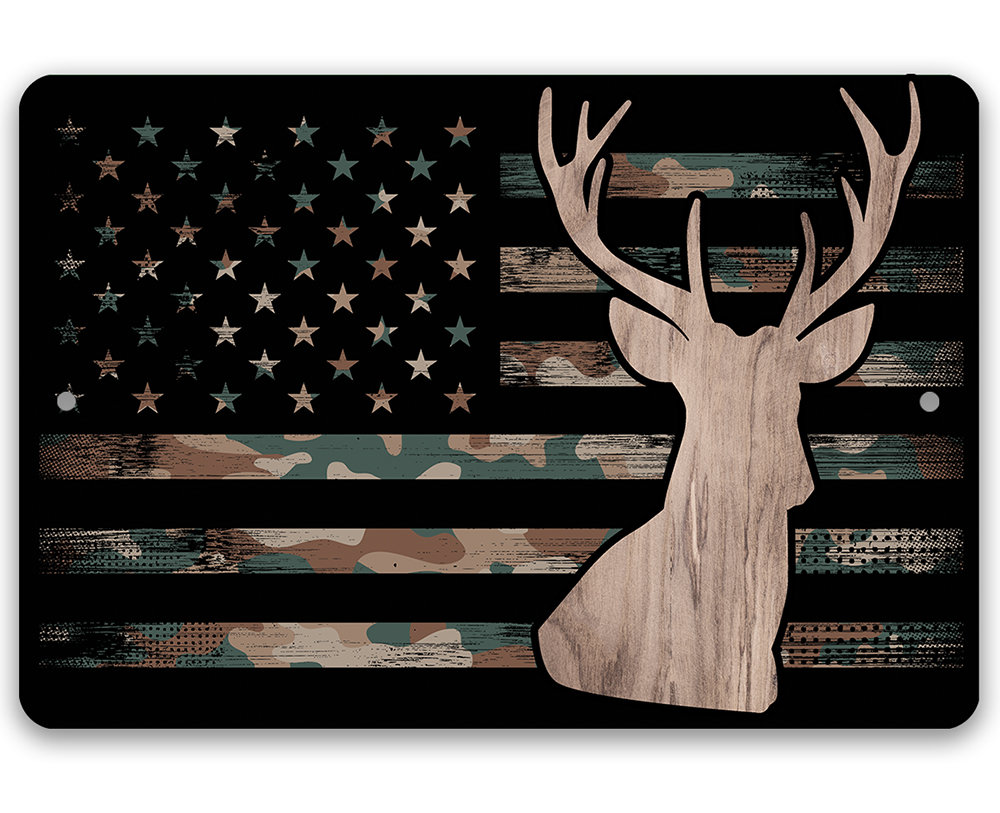 Metal Sign – Camo Flag Hunting – Durable Metal Sign – Use Indoor/Outdoor-Great Military Themed Gift for American Hunters and Decor for Cabin