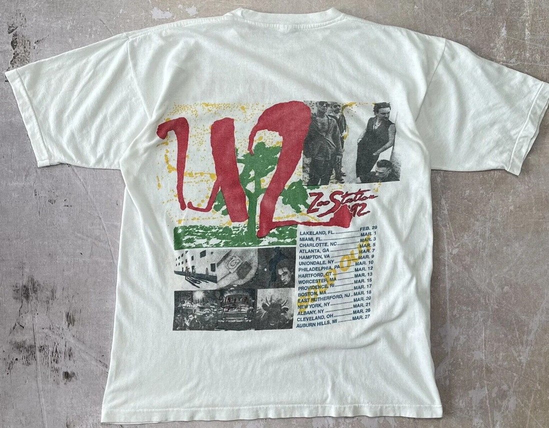 U2 Rock Band Zoo Station 92 Tour 2 sides Tee Shirt Outfit