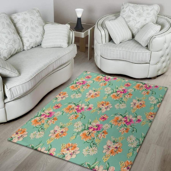 Vintage Pastel Floral Print Area Rug