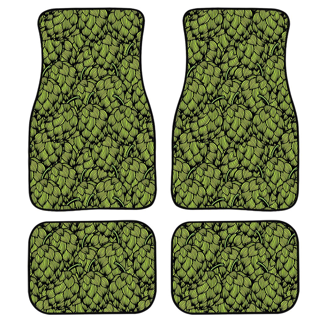 Green Hop Cone Pattern Print Front And Back Car Floor Mats, Front Car Mat