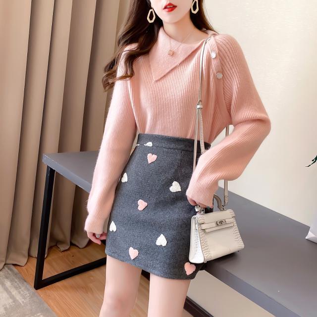 2022 Autumn Winter Women’s New Suits Female Knitted Sweater Tops + High Waist Embroidered Mini Skirts Ladies Two-piece Sets A228 alx