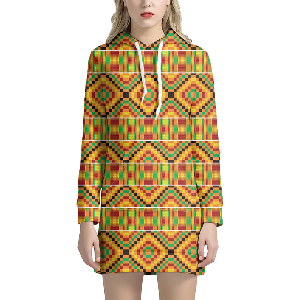 Ethnic Kente Pattern Print Women’S Pullover Hoodie Dress