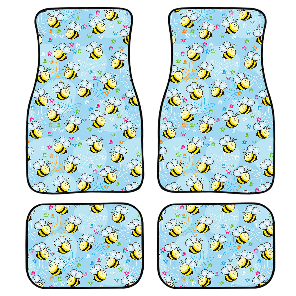 Cute Cartoon Bee Pattern Print Front And Back Car Floor Mats, Front Car Mat