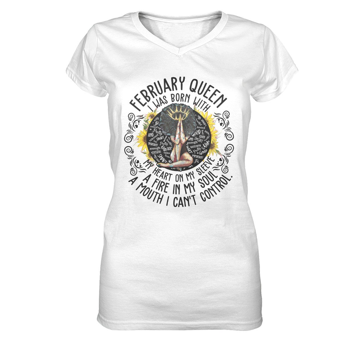 February Black Queen My Heart On My Sleeve Ez07 2909 Women V-Neck T-Shirt