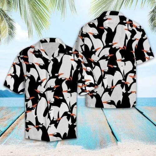 Funny Penguin Pattern Black White Hawaii Shirt Ha53455