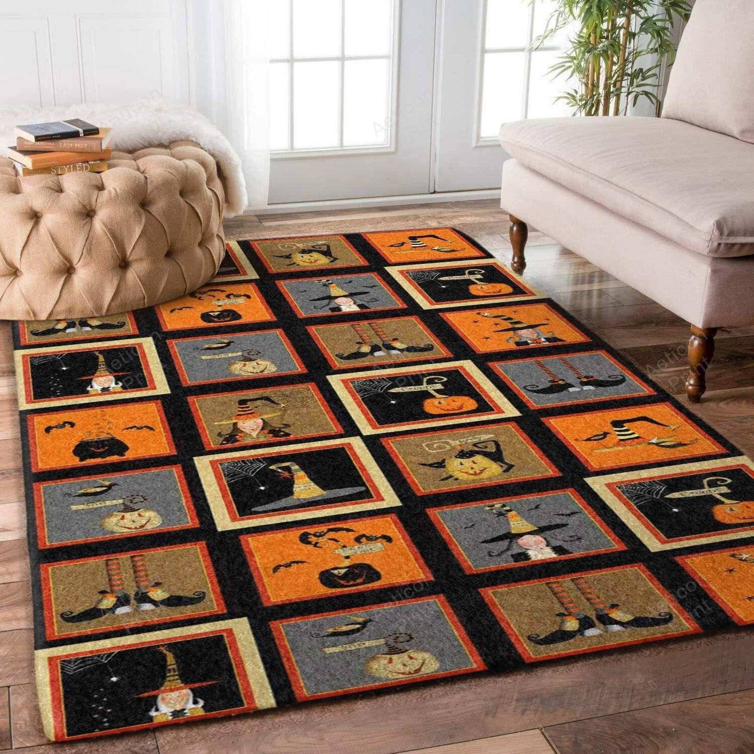 Halloween Collection Witch Pumpkin Elf Area Rug Carpet Vintage Home Decor Gift Idea Carpet